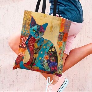 TOTE Floral Cat Pattern Tote Bag
